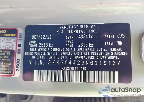 2022 Kia K5 Gt-Line from USA, damaged, VIN 5XXG64J23NG119137